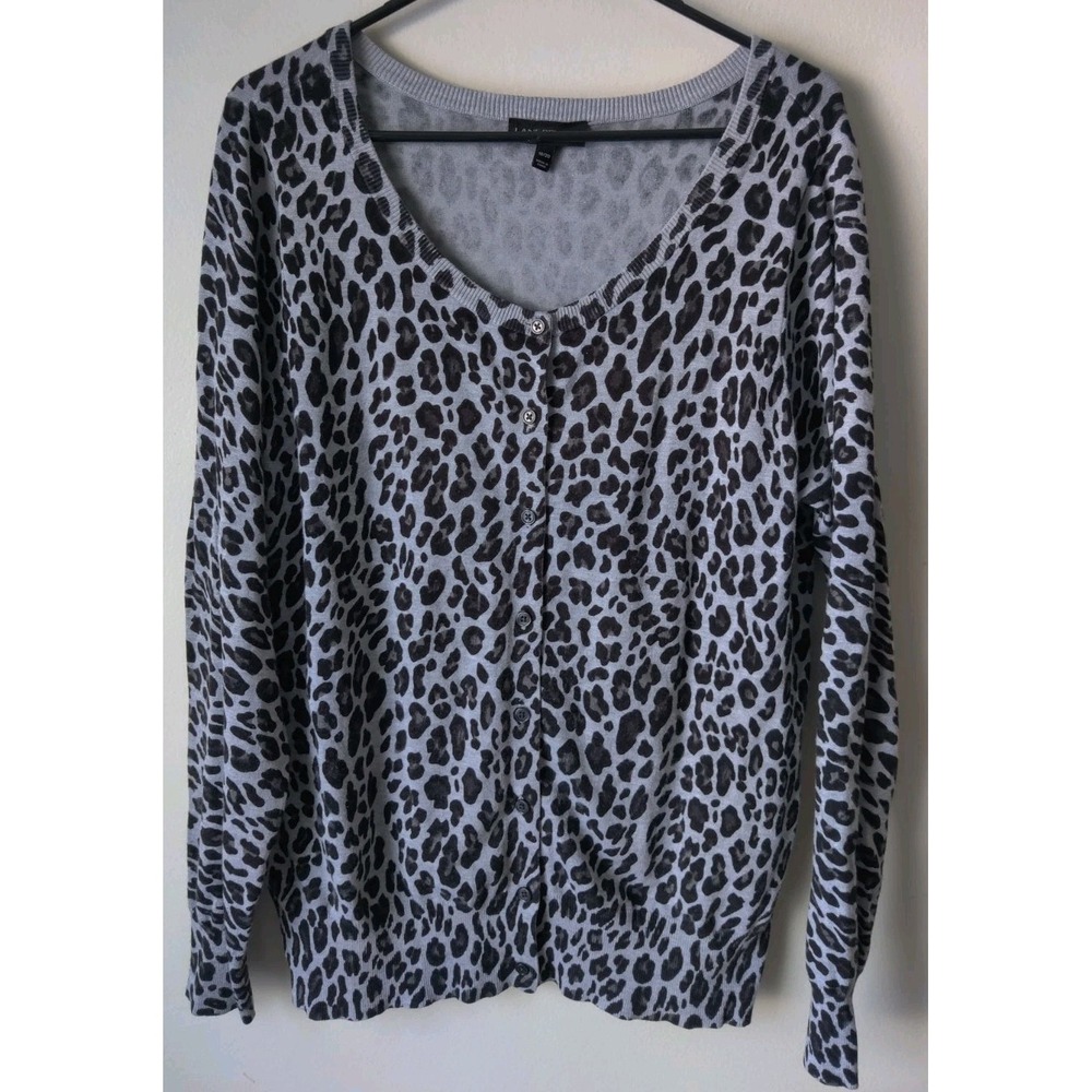 Lane‎ Bryant Women's Grey/Black Leopard Print Button-Up Cardigan Size 18/20